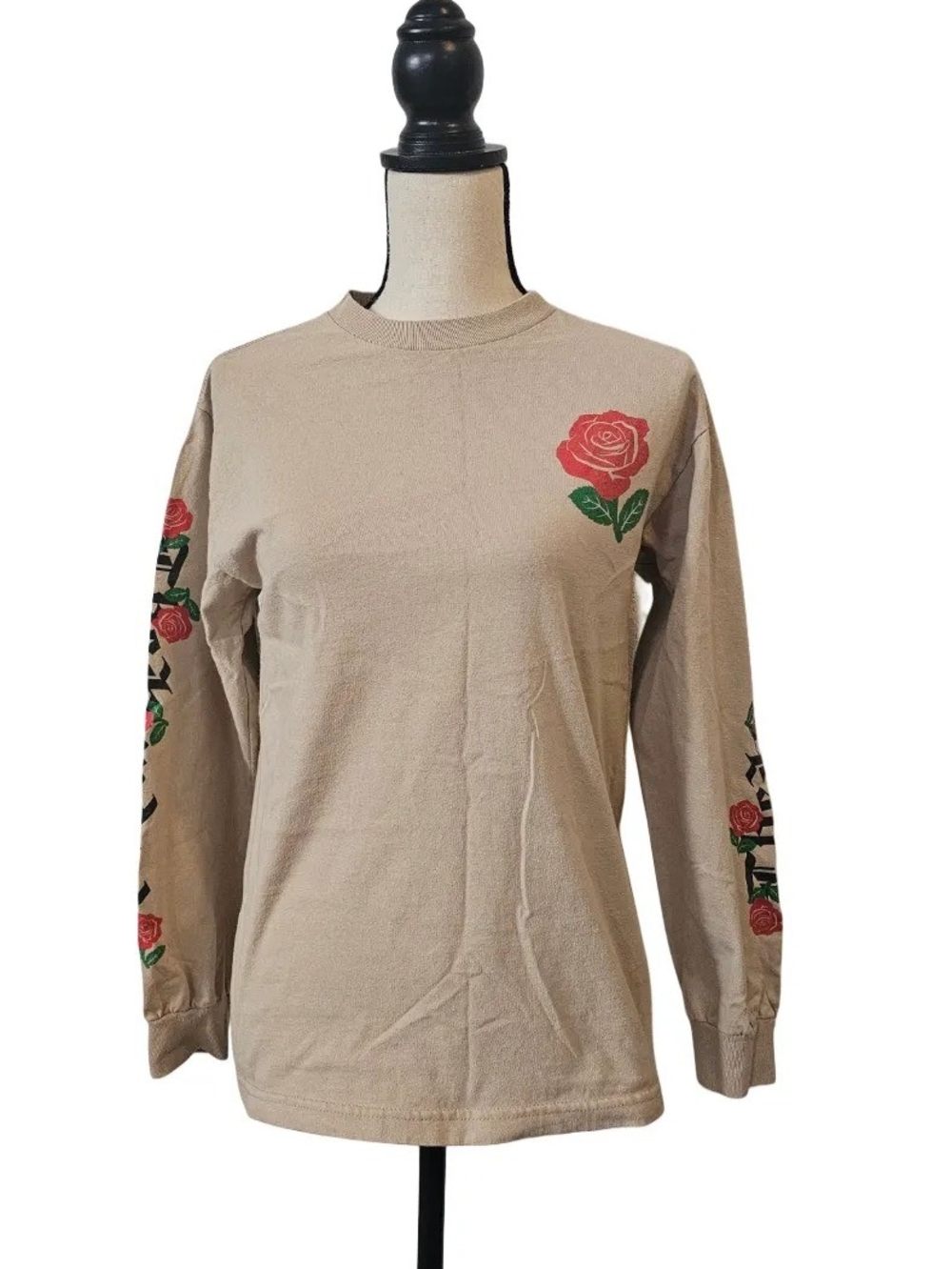 The Hundreds Beige Long-Sleeve Tee with Red Rose Graphics